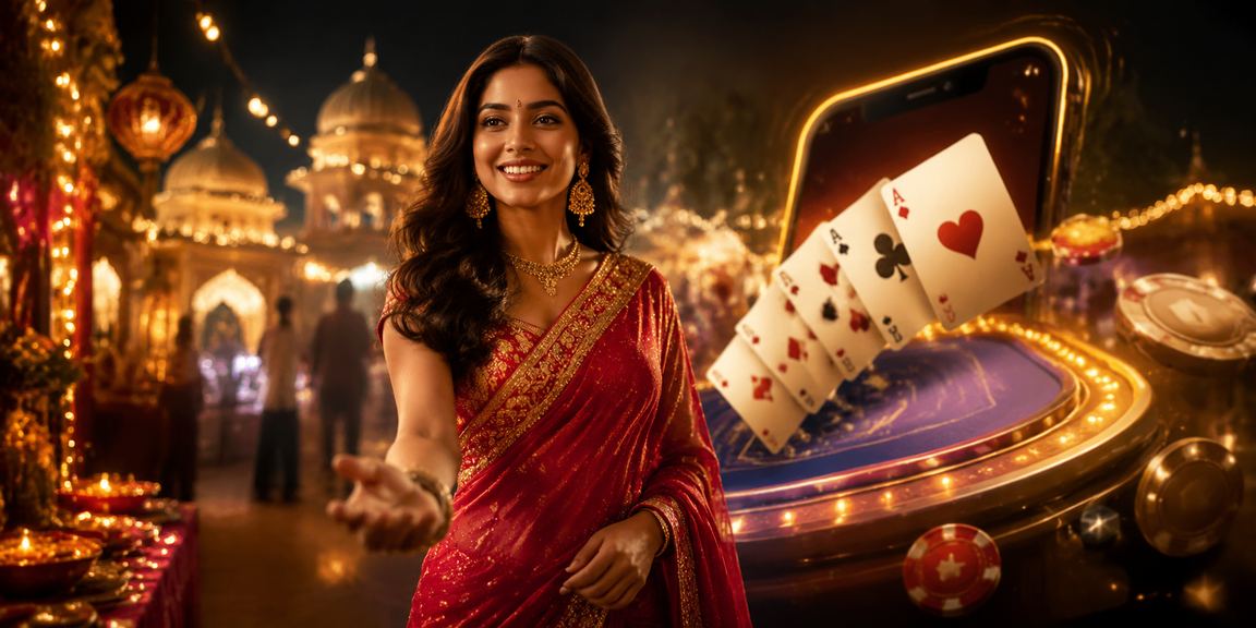 Indian woman playing Teen Patti online on mobile device