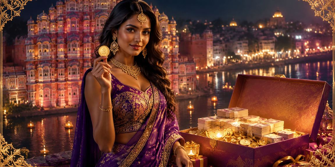 Indian woman playing casino app on mobile in Jaipur setting